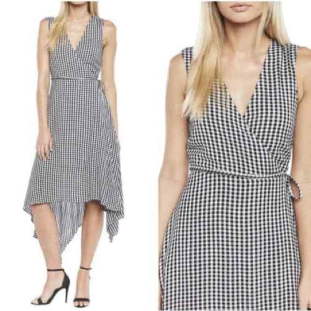 BARDOT | Gingham Asymmetrical Wrap Dress
